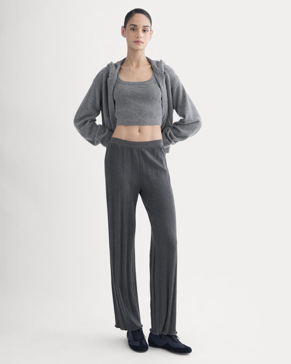 Lounge Rib Pant in Heathered Soot — front view