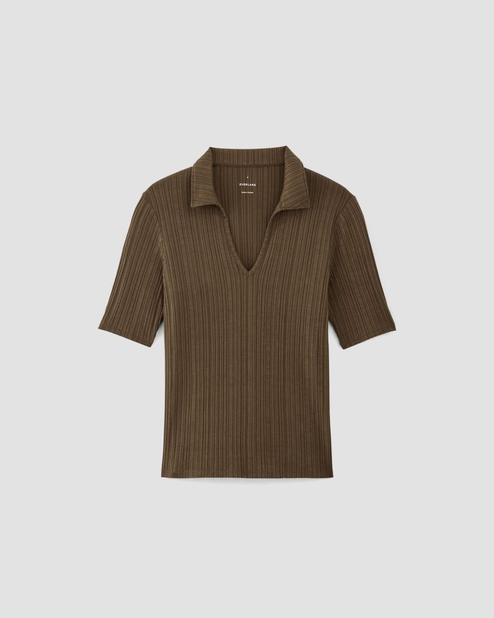 The Rib Soft Knit Open Collar Polo in Cocoa — alternate view