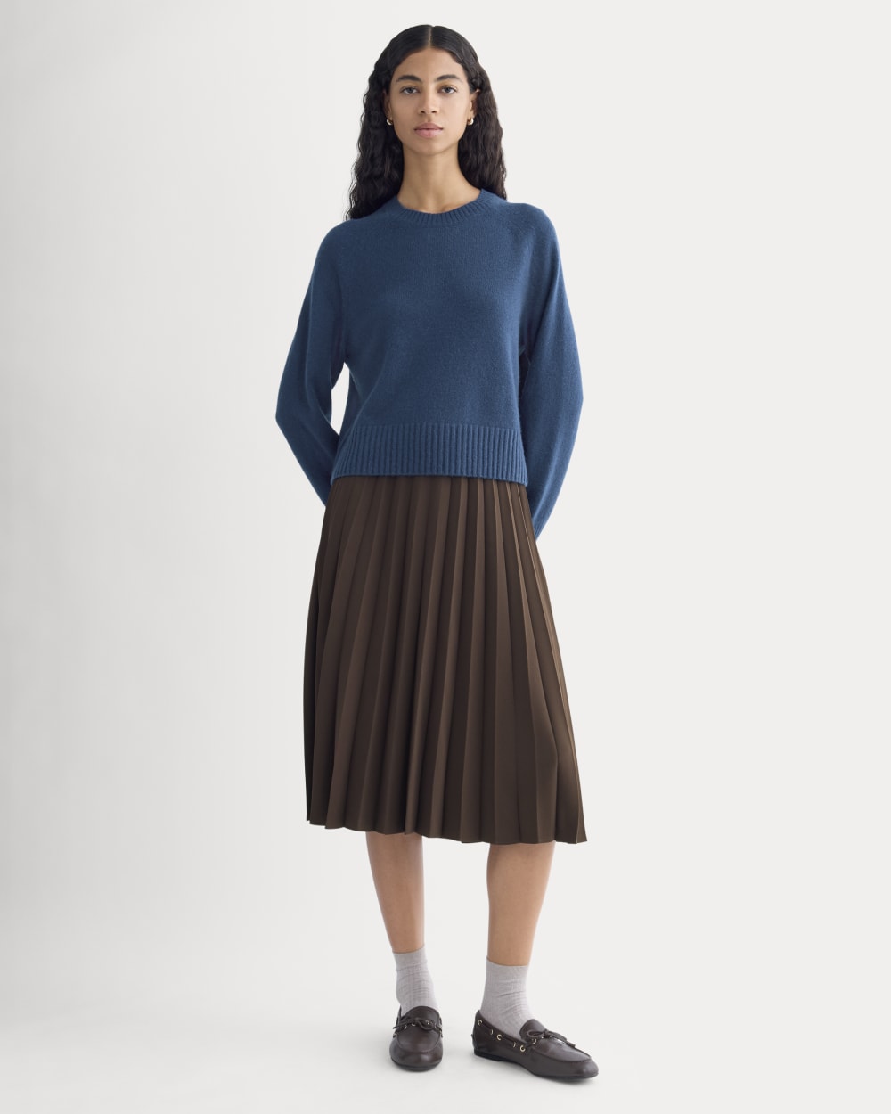 The Boxy Crew in Cashmere in Deep Lazuli Blue — front view