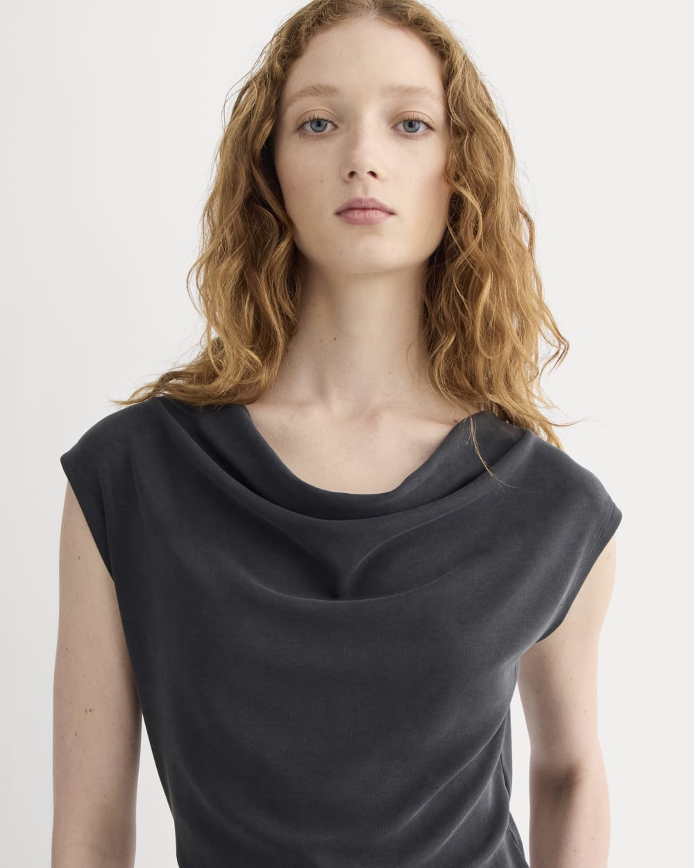 The Draped Top in Butterknit in Black — detail view