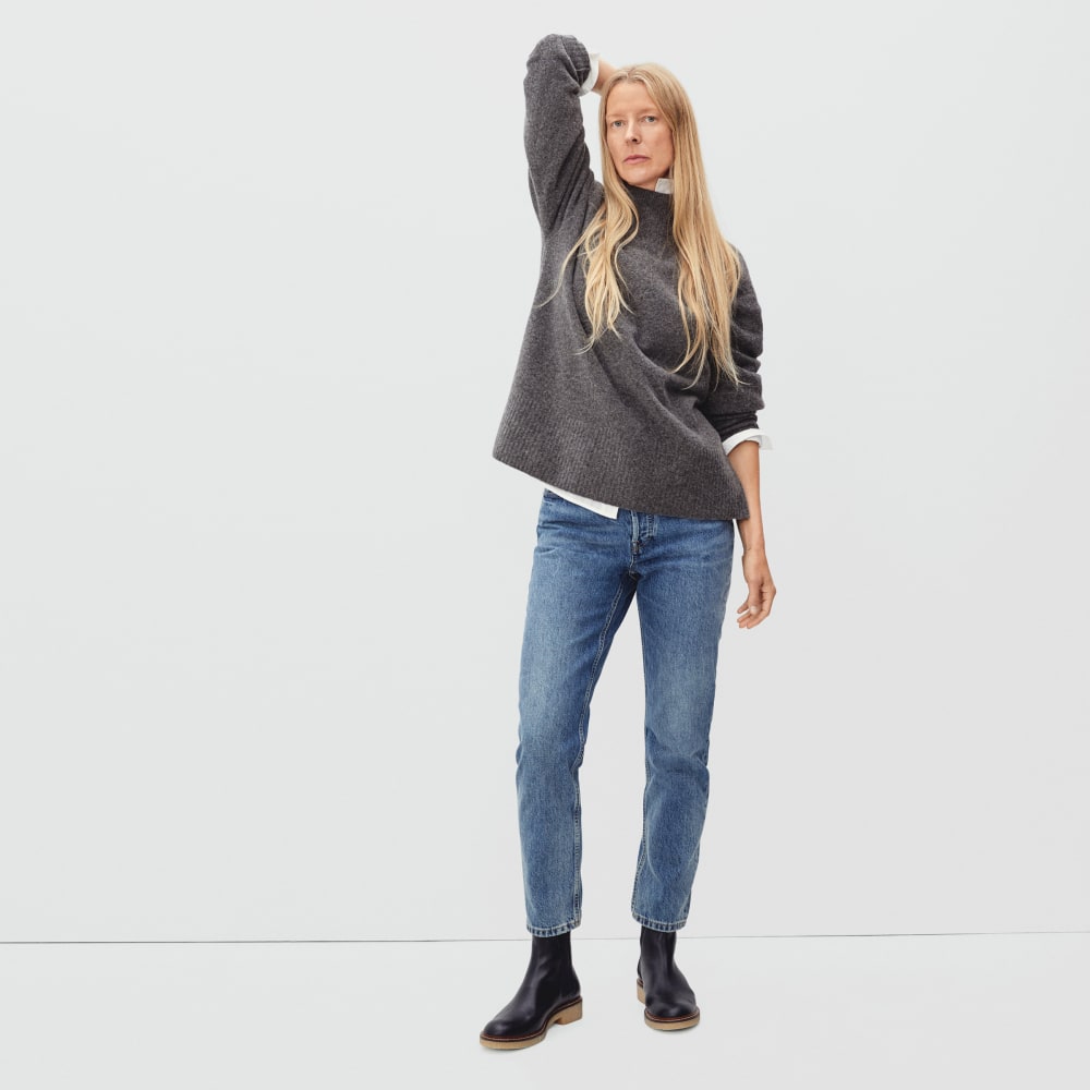 The Cozy-Stretch Pullover in Heathered Charcoal — detail view