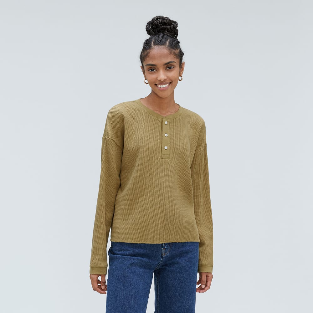 The Organic Cotton Waffle Henley in Fennel Seed — front view