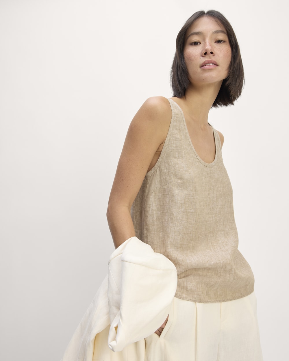 The Scoop Tank in Linen in Cornstalk Chambray — detail view