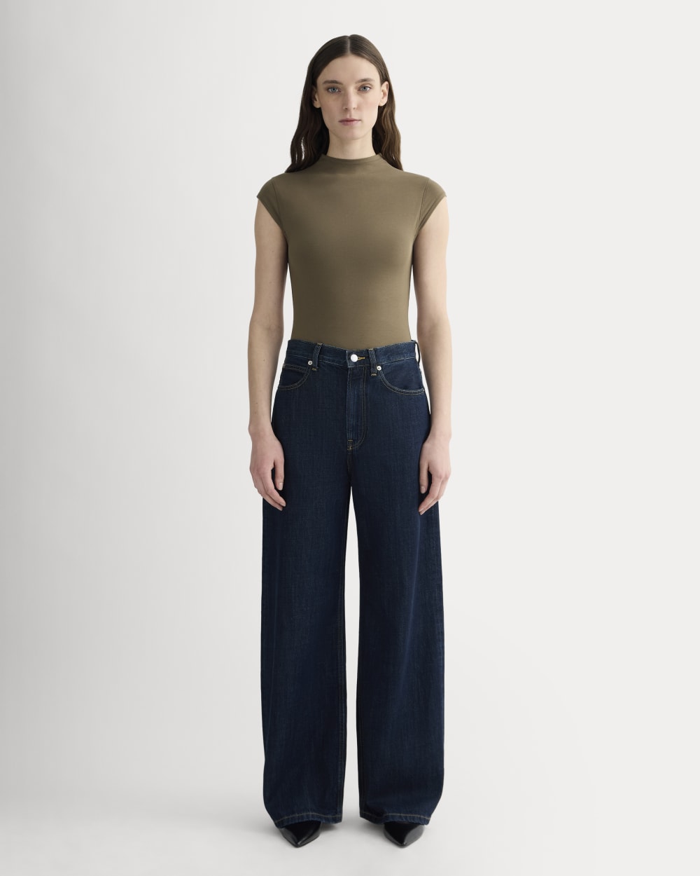 The Form Funnel-Neck Bodysuit in Deep Taupe — front view