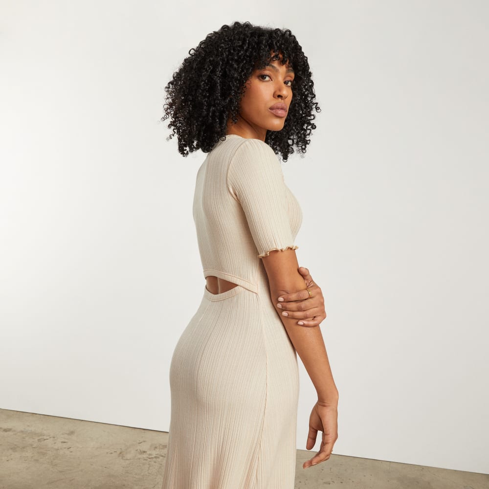 The Open Back Rib Dress in Parchment — detail view