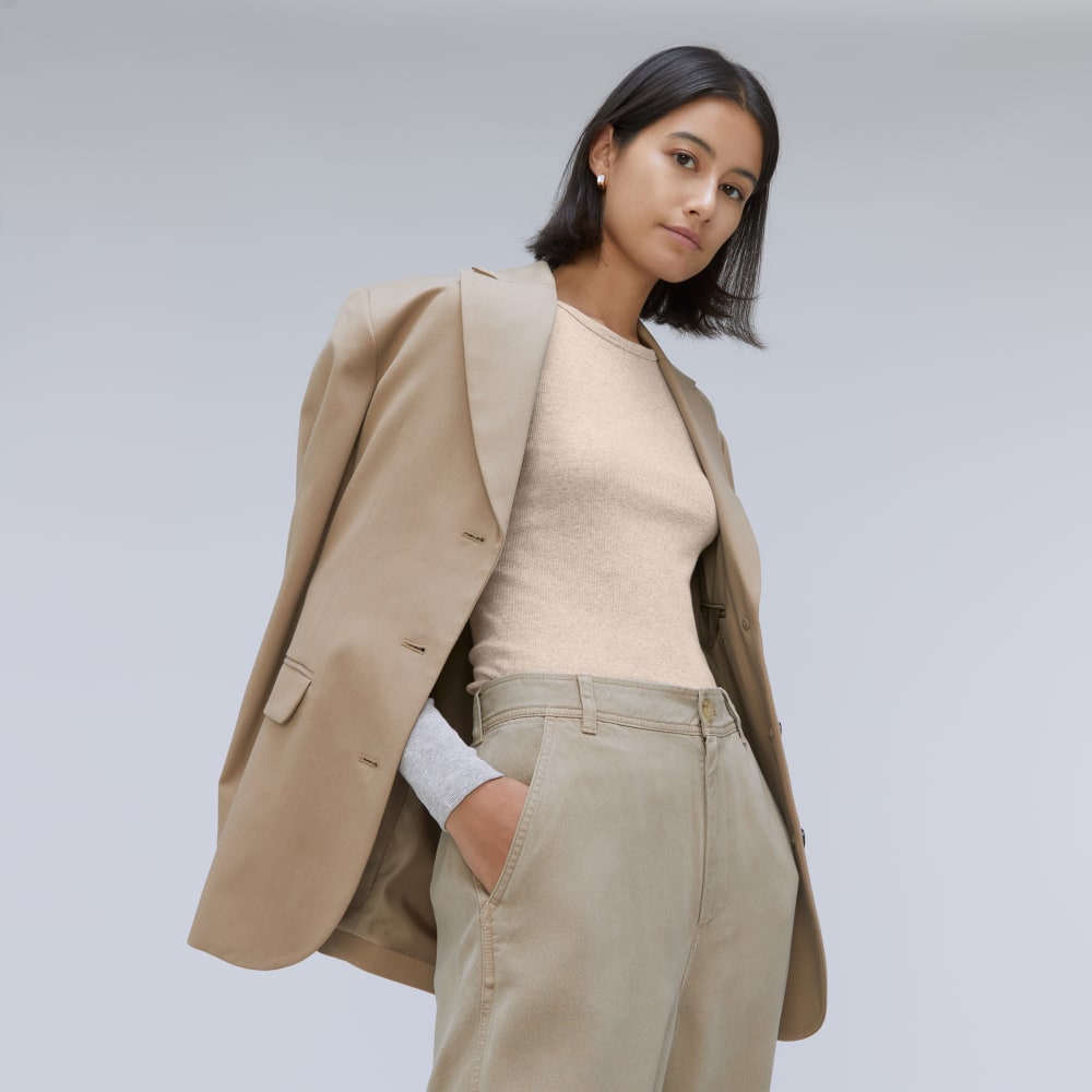 The Luxe Rib Long-Sleeve Crew in Heathered Meringue — detail view