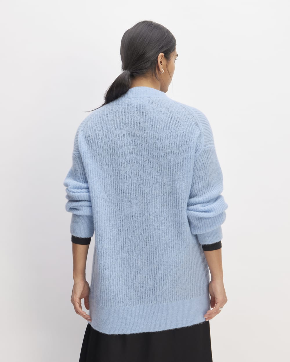 The Alpaca Oversized Cardigan in Chambray Blue — detail view
