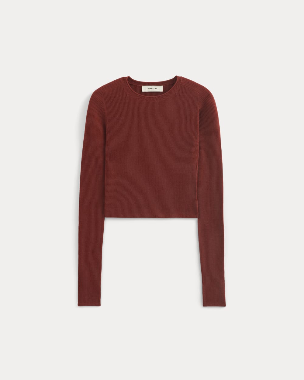 The Cropped Crew Top in Ultrafine Merino in Merlot — alternate view