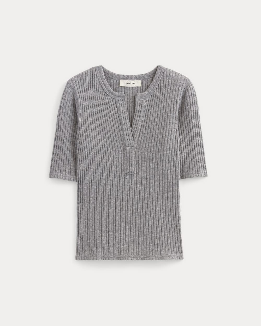 The Rib-Knit Short-Sleeve Henley in Mid Heather Grey — alternate view