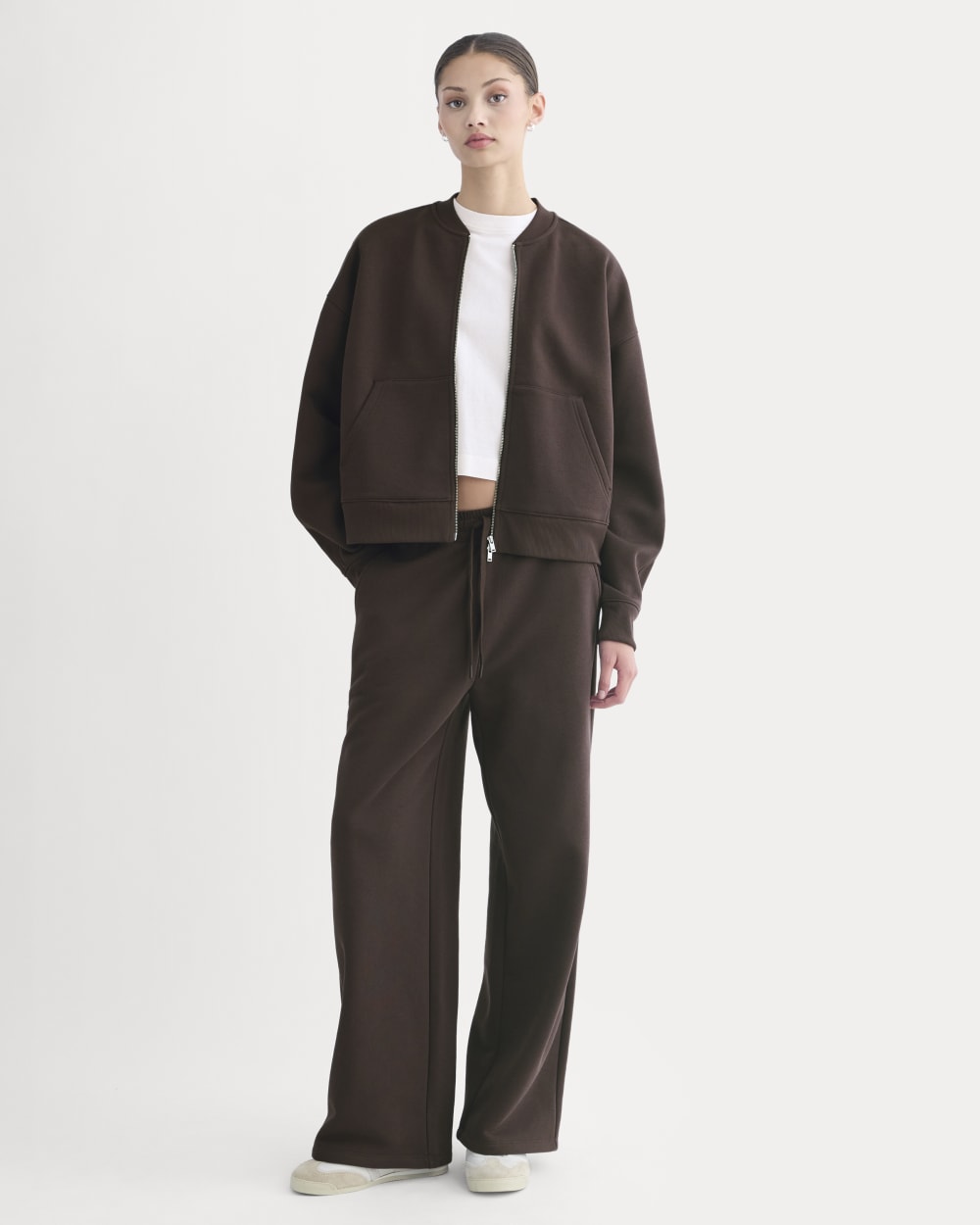 Luxe Fleece Wide-Leg Sweatpant in Dark Chocolate — front view