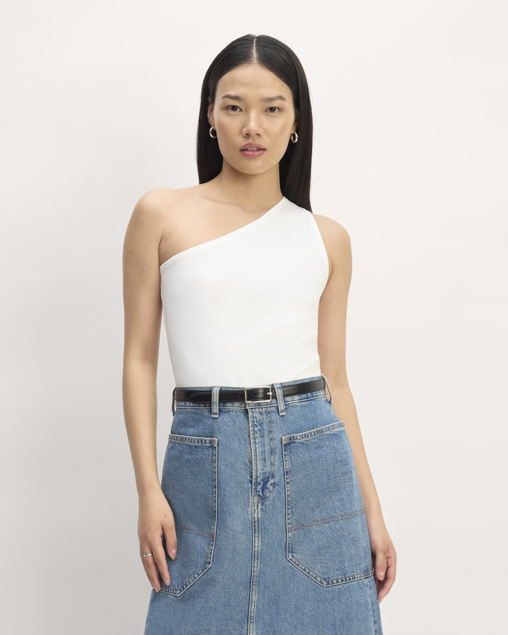 The Form One-Shoulder Tank in White — front view