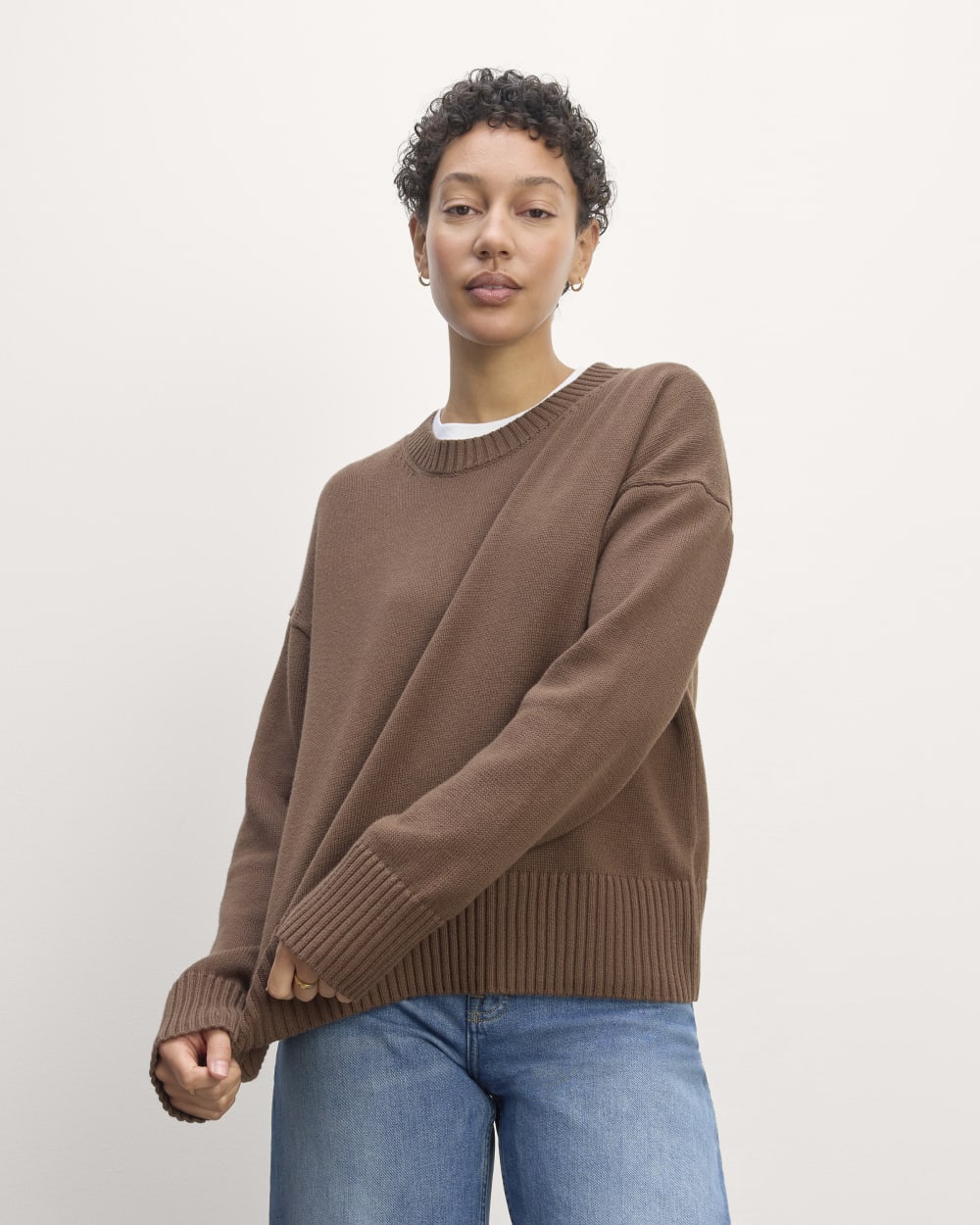 The Boxy Sweater in Everyday Cotton in Cocoa — front view