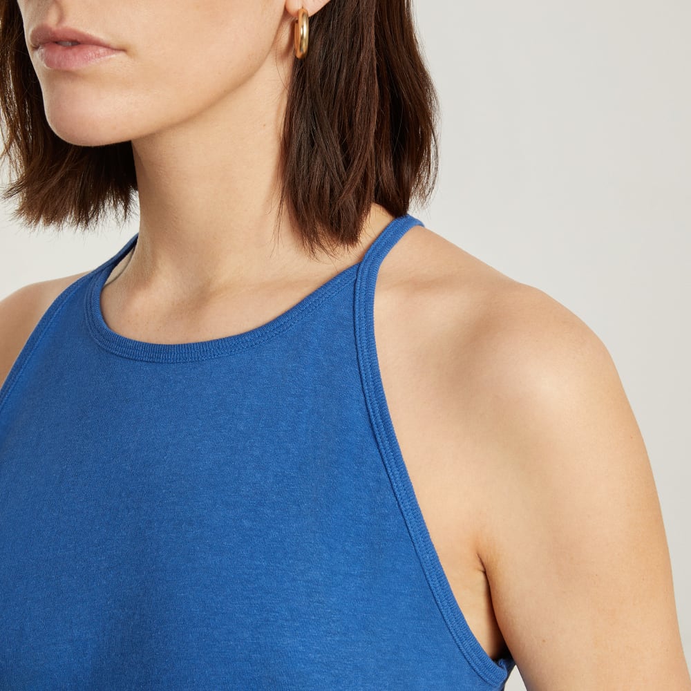 The Hemp Cutaway Tank in Deep Blue — detail view