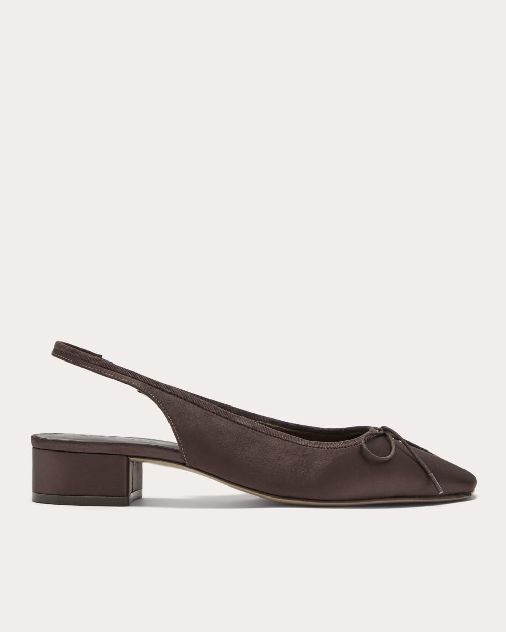 The Ballet Slingback Heel in Deep Brown Satin — front view
