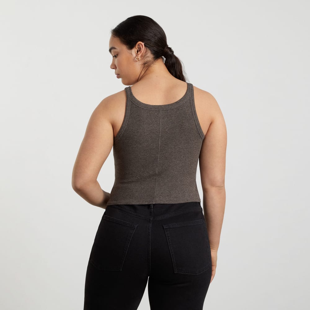 The Pima Micro-Rib Short Tank in Heathered Fatigue — detail view