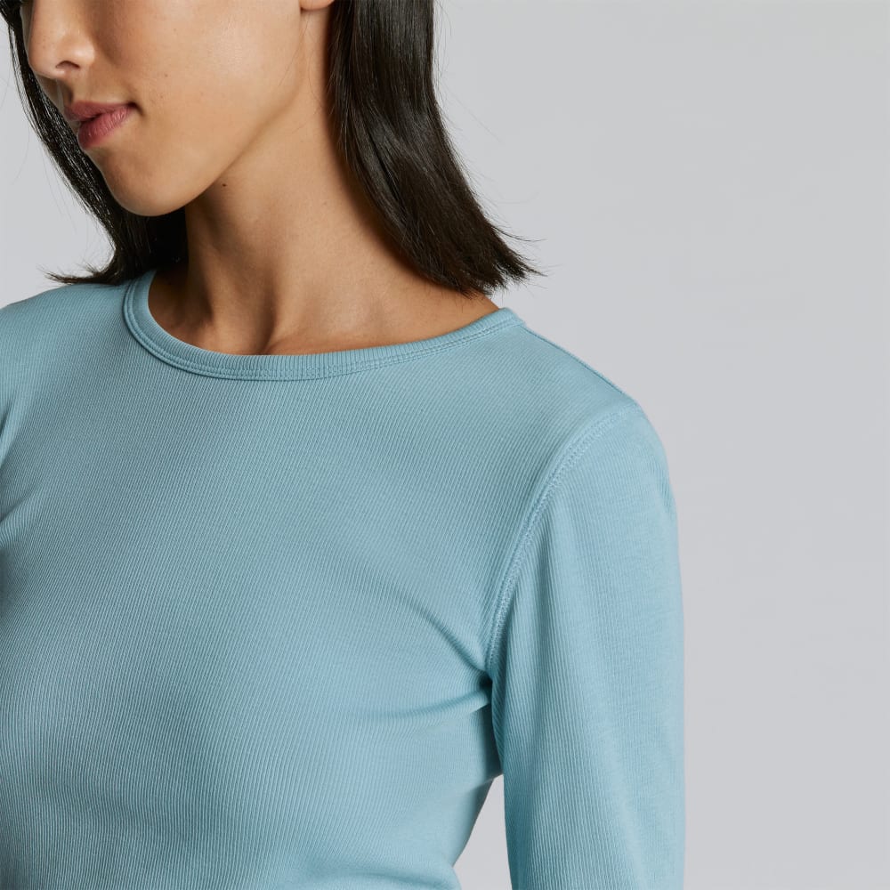 The Luxe Rib Long-Sleeve Crew in Blue Shadow — detail view