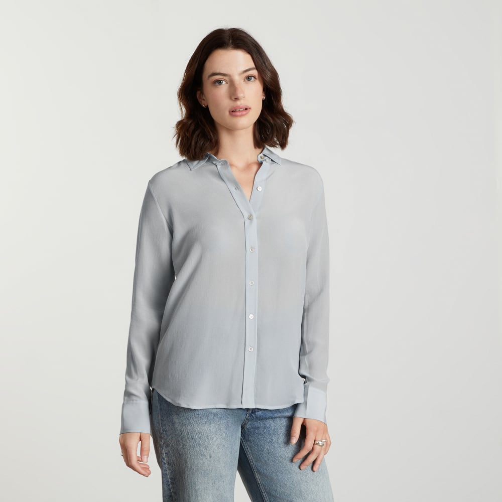 The Must-Have Shirt in Washable Silk in Sky — front view