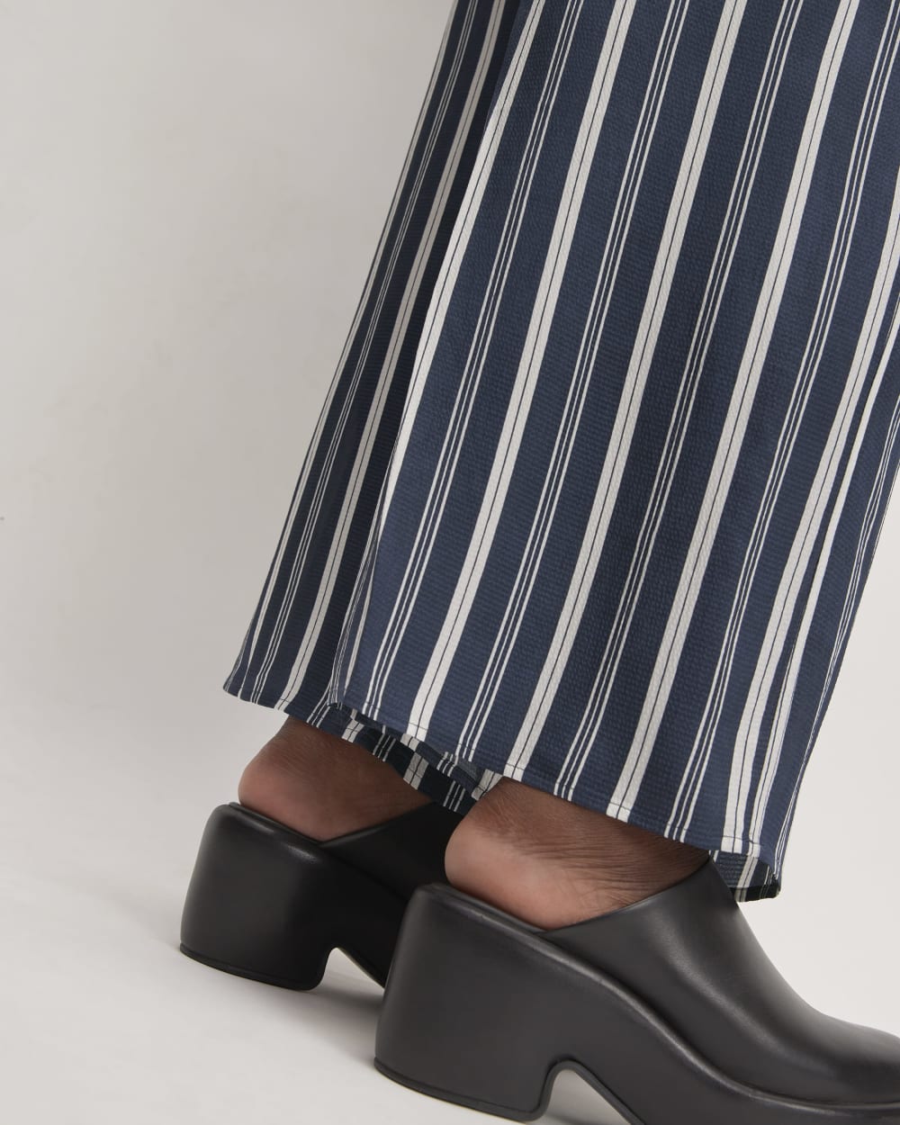 The Satin Pull-On Pant in Navy / Bone — detail view