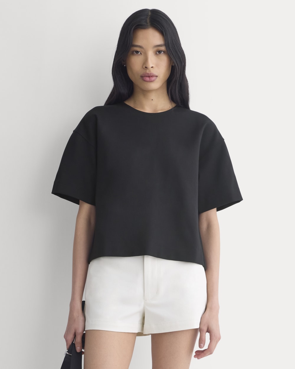 Ponte Oversized Tee in Black — front view