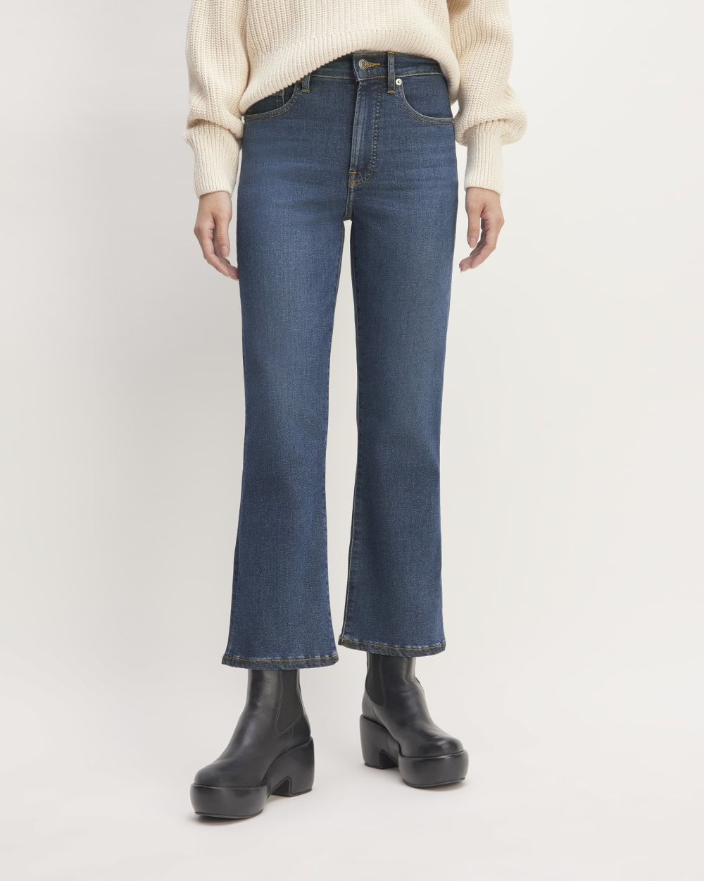 The Kick Bootcut Jean in Dark Indigo Blue — detail view