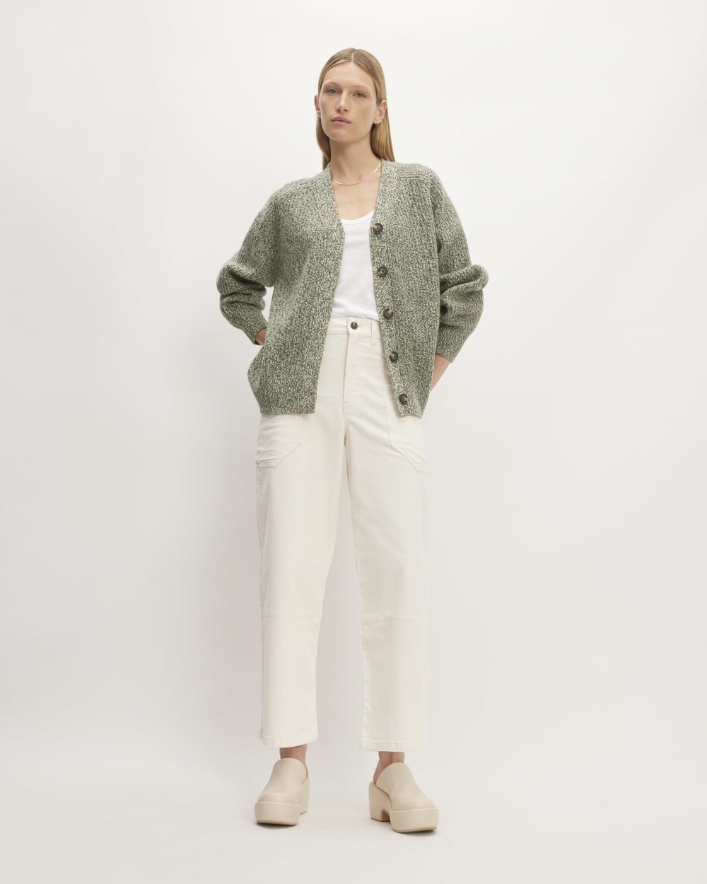 The Felted Merino Cardigan in Seafoam Green / Kambaba Twist — detail view