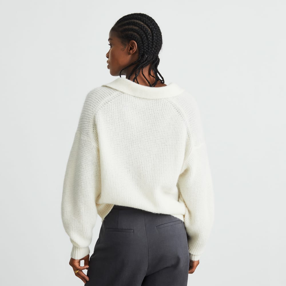 The Alpaca Waffle-Stitch Polo in Snow — detail view