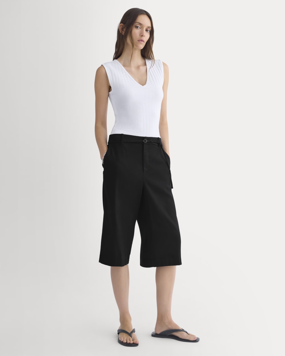 V-Neck Tank in Pointelle in White — detail view