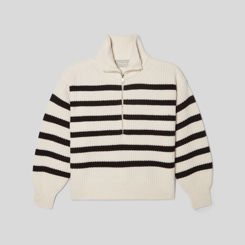 The Half-Zip Sweater in Luxe Merino in Bone / Black — alternate view