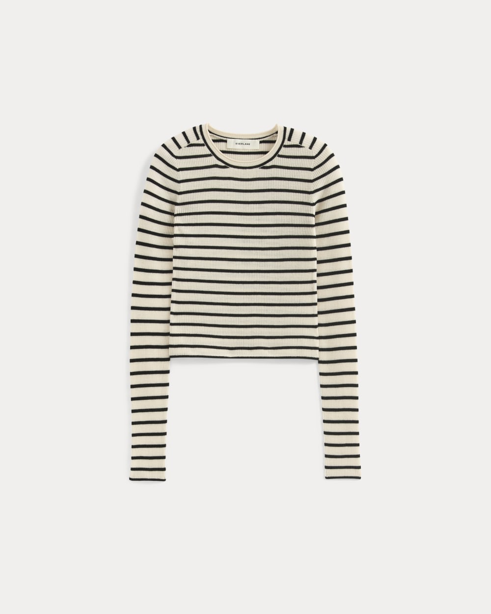 The Cropped Crew Top in Ultrafine Merino in Parchment / Black — alternate view