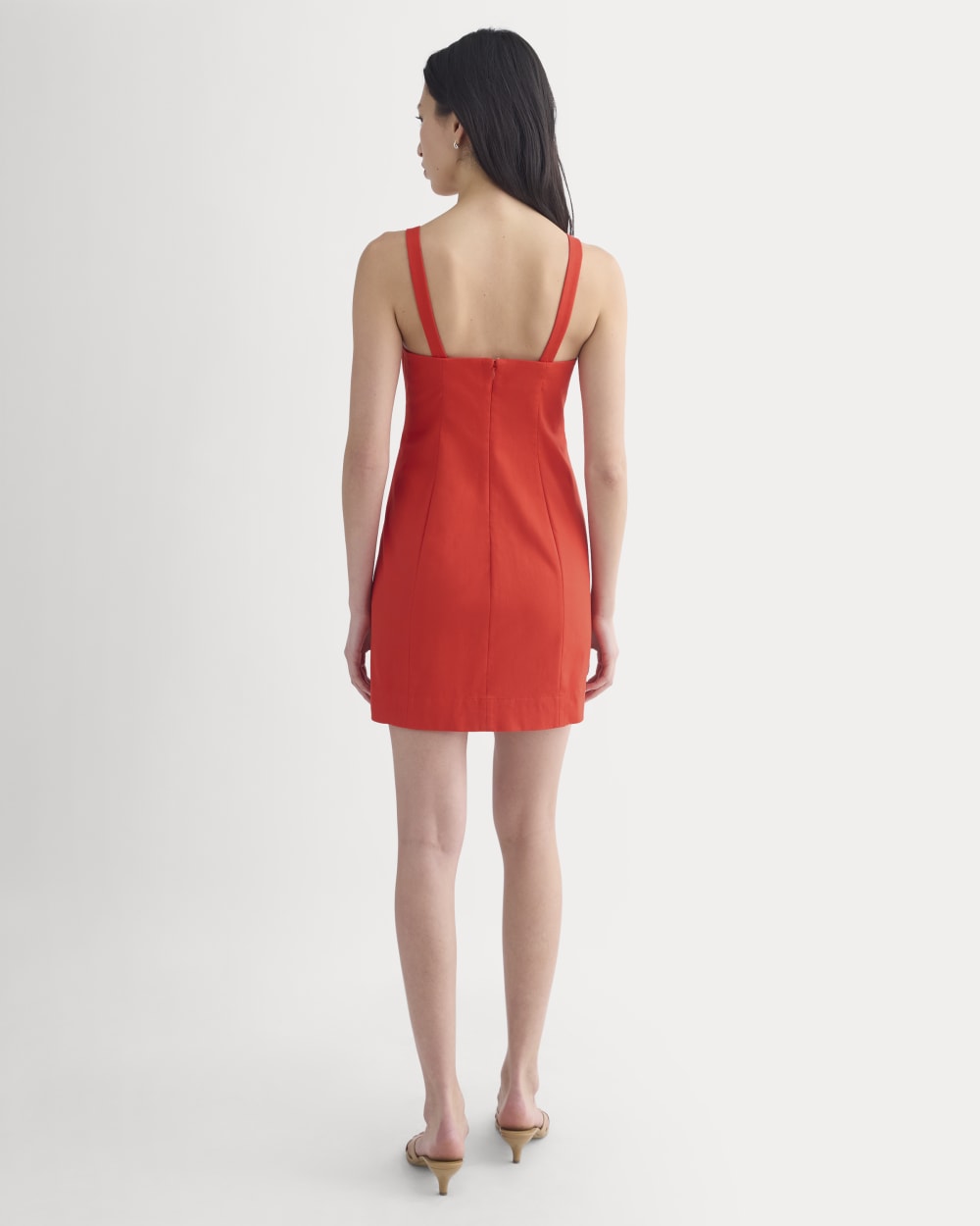 Seamed Mini Dress in Fiery Red — detail view
