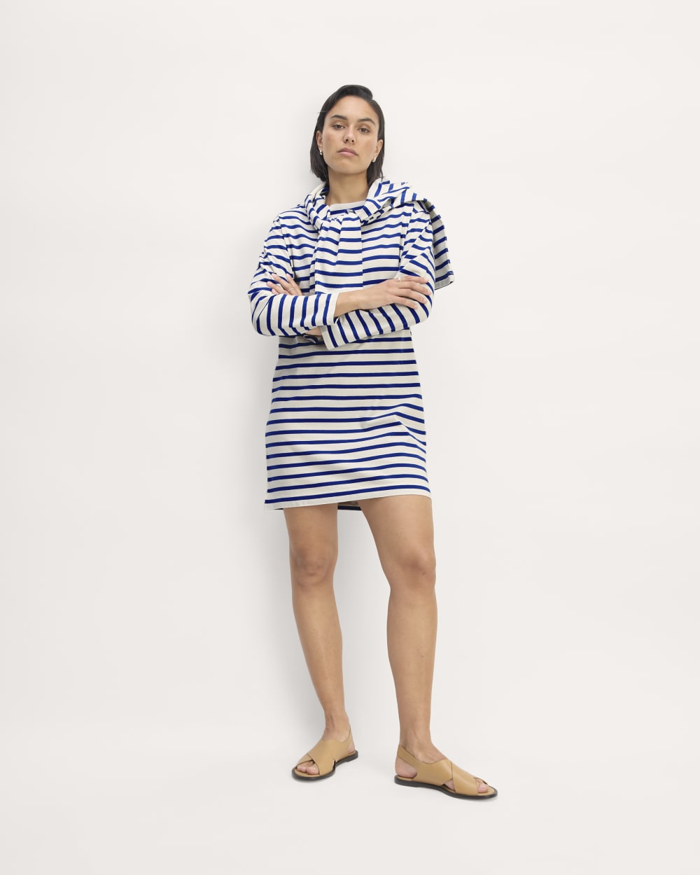 The Mariner Dress in Bone / Mazarine Blue — front view