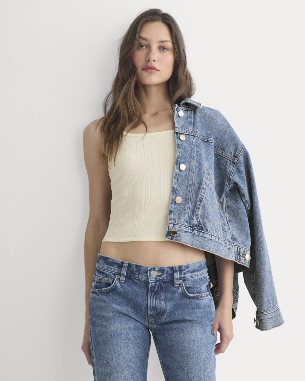 Scoop-Neck Tank in Pointelle in Lemon Icing — front view