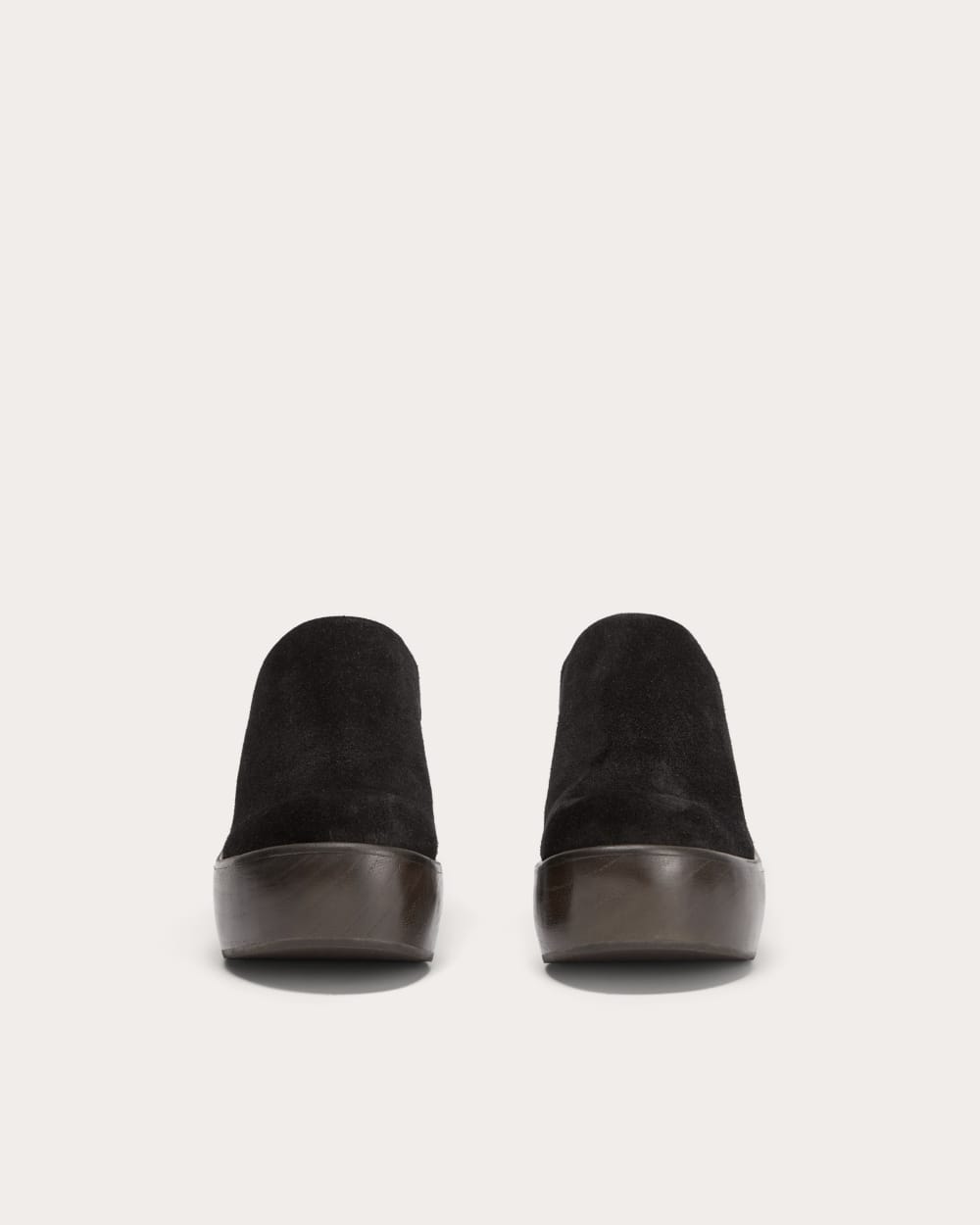 The Wooden Puffa Clog in Black Suede — detail view
