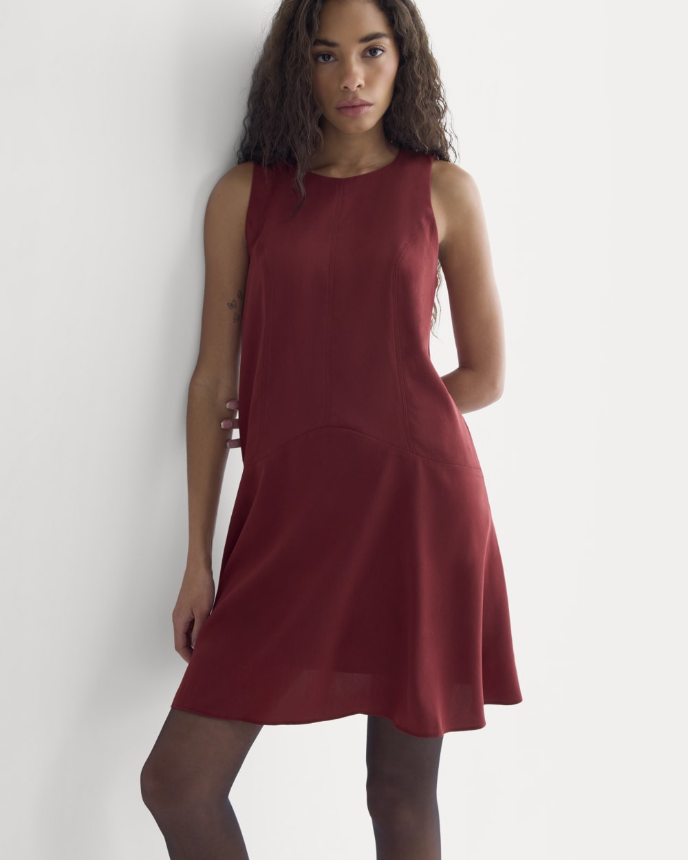 Drop Waist Mini Dress in Pomegranate — front view