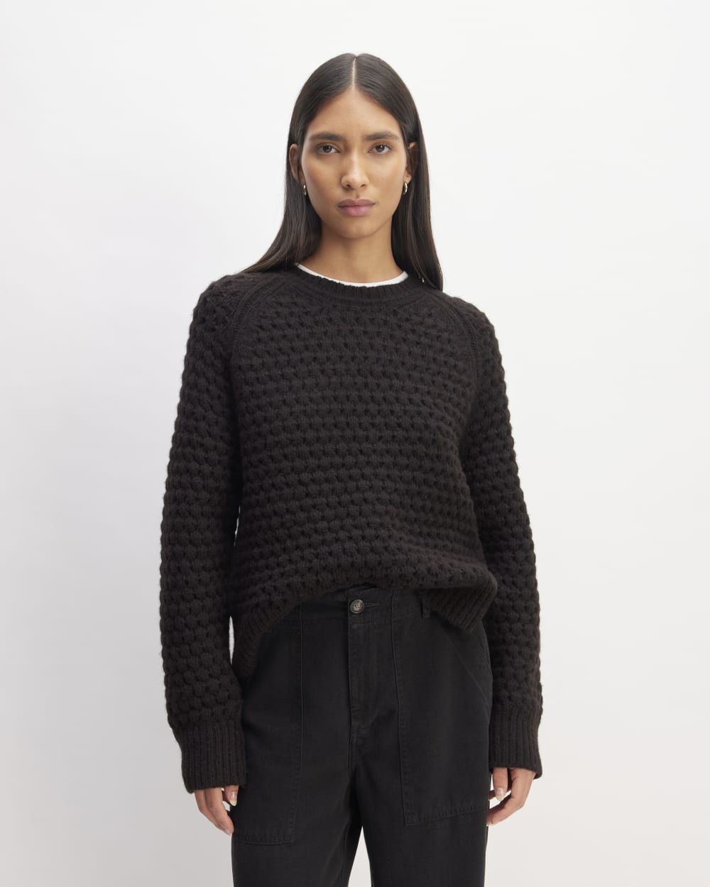 The Cloud Oversized Textured Crew in Black — front view