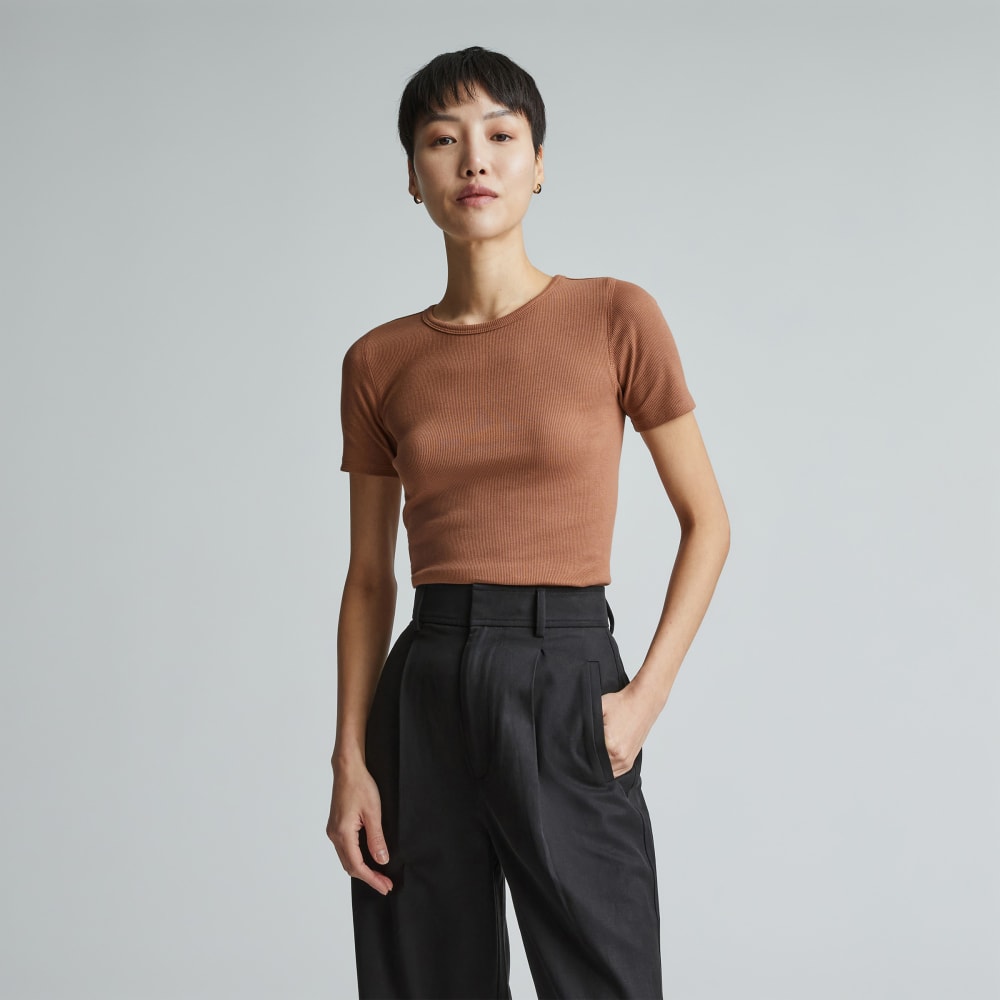 The Luxe Rib Crew in Toasted Coconut — front view
