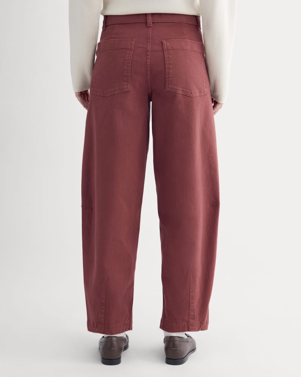 Twisted Seam Barrel Pant in Henna Red — detail view