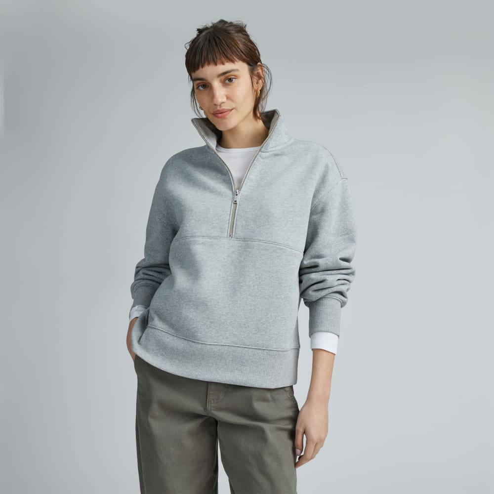 The ReTrack Half-Zip Sweatshirt in Heather Grey — detail view