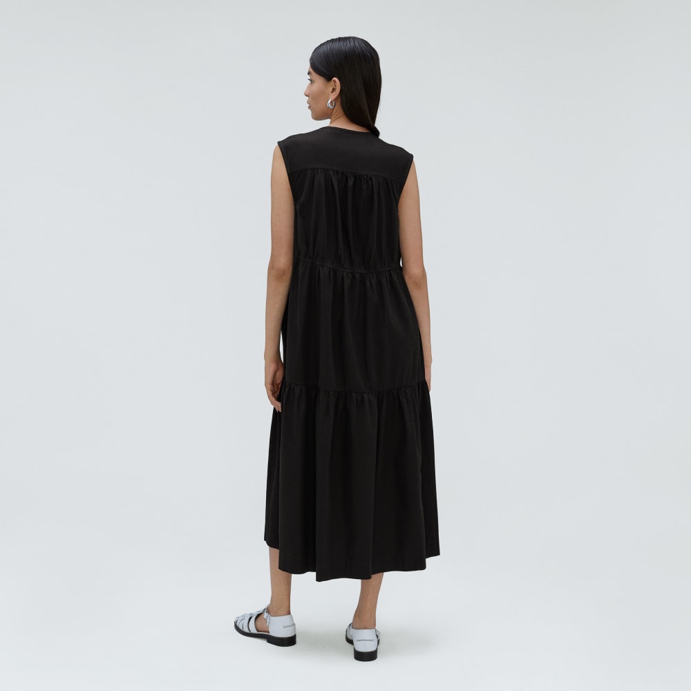The Tiered Midi Dress in Black — detail view