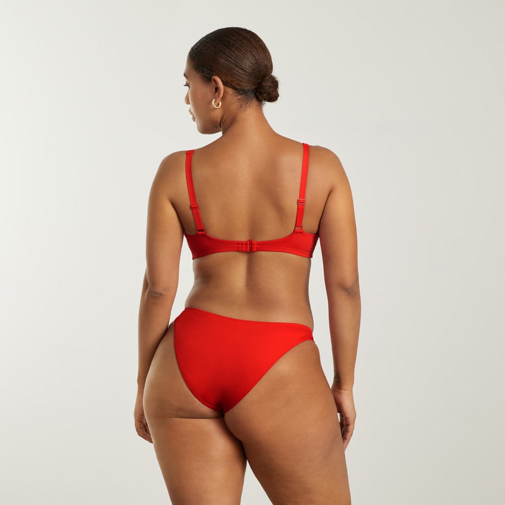 The Thigh-High Bikini Bottom in Bright Red — detail view