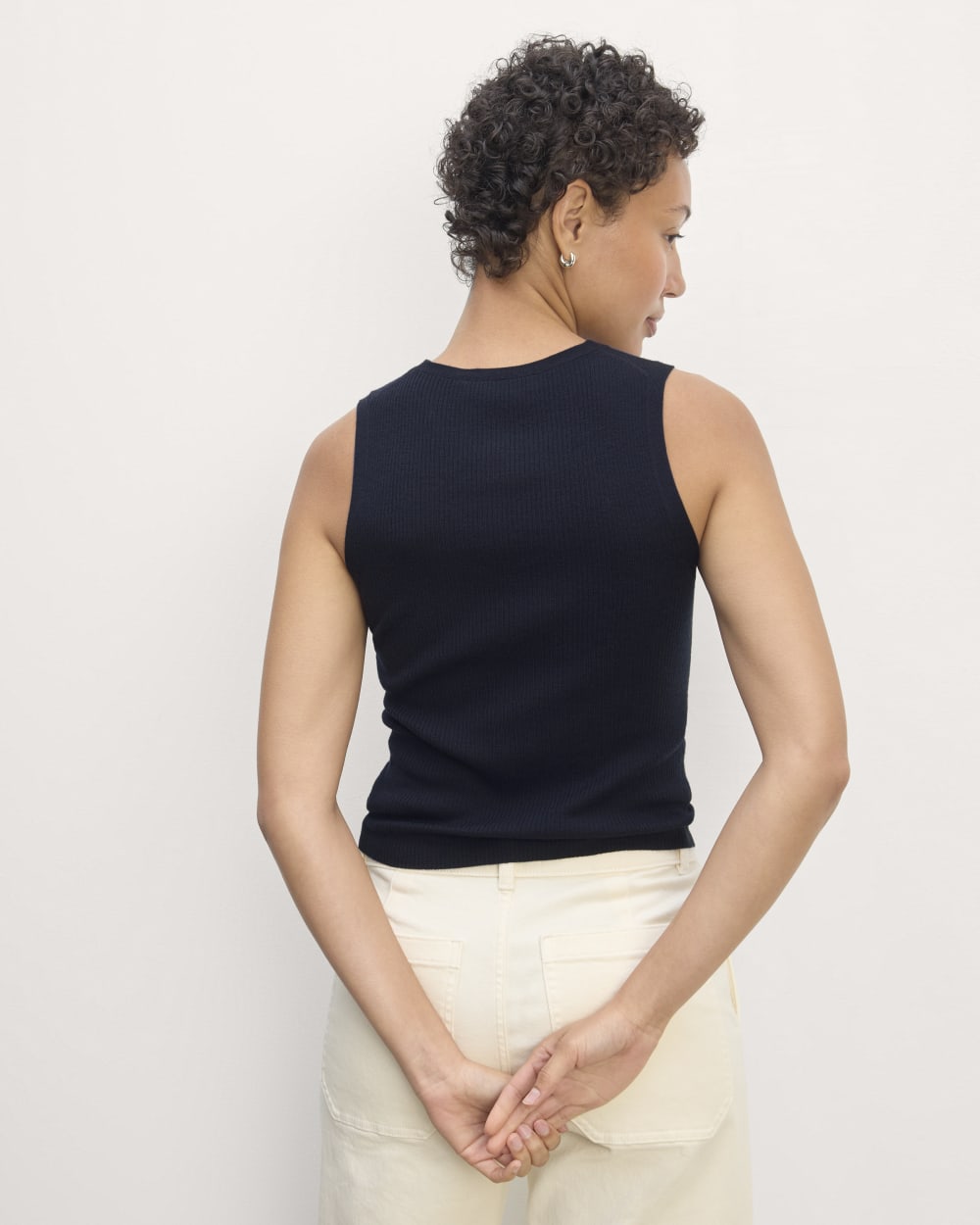 The Tank in Ultrasoft Merino in Navy — detail view
