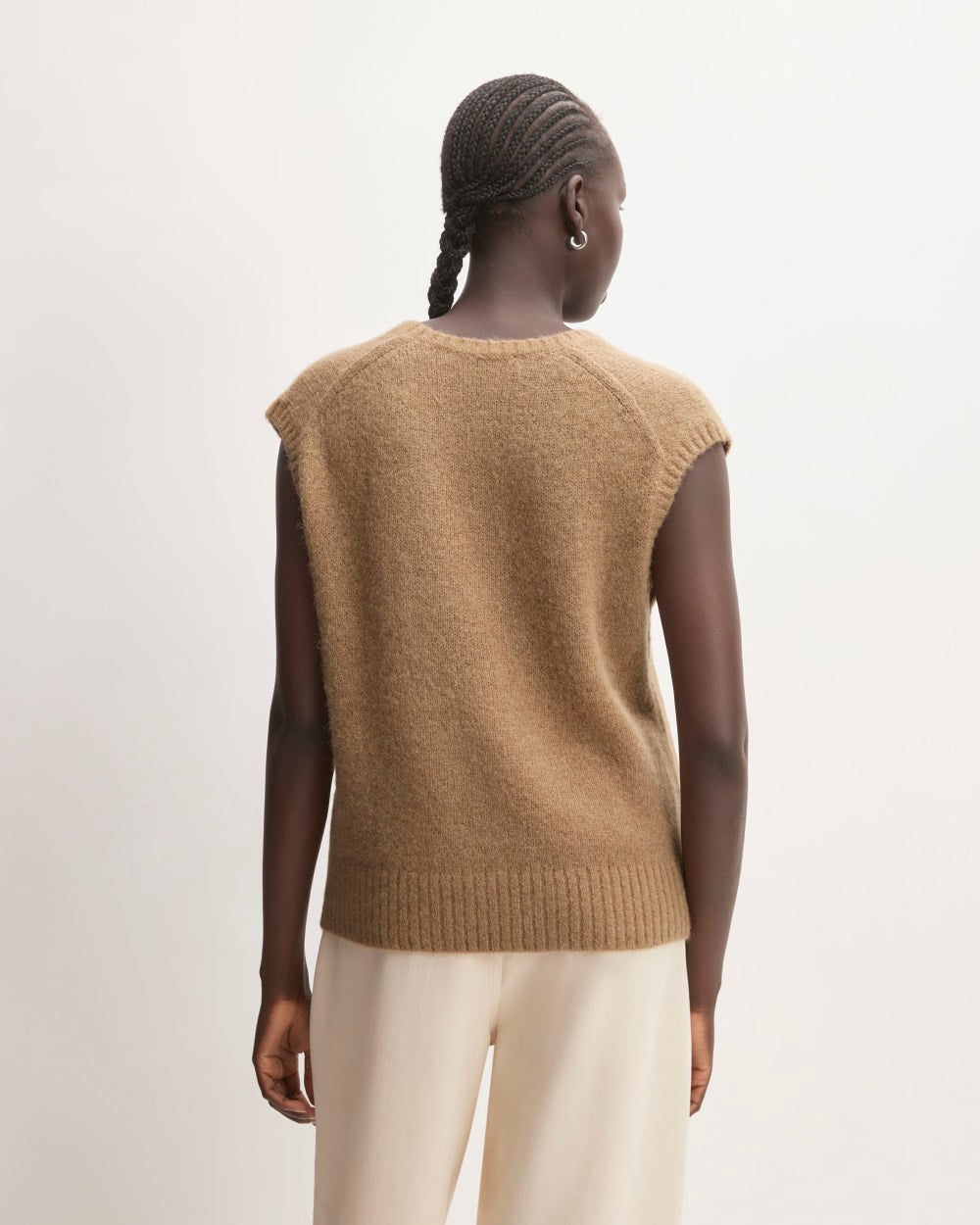 The Alpaca V-Neck Vest in Tiger's Eye — detail view