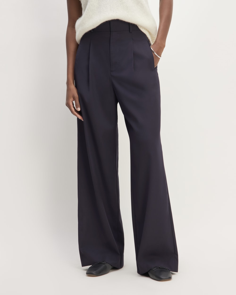 The Italian Wool Way-High® Drape Pant in Navy — detail view