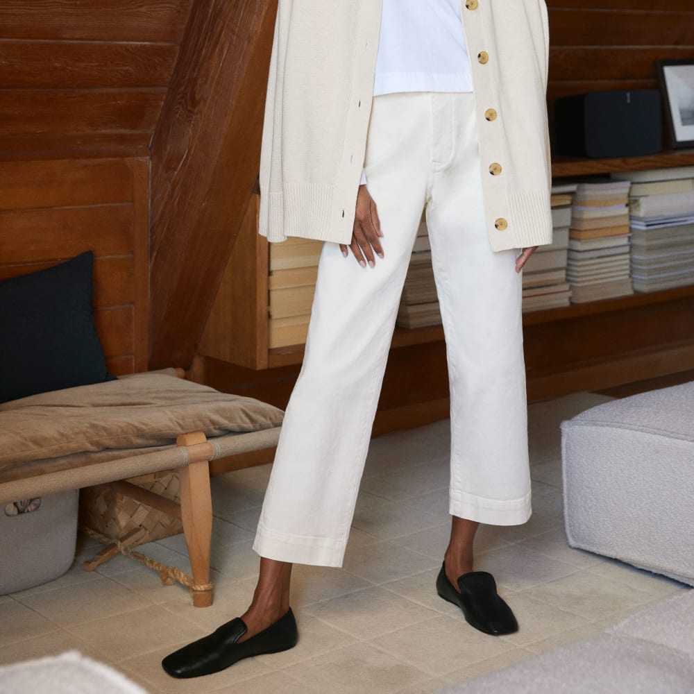 The Organic Straight-Leg Pant in Bone — detail view
