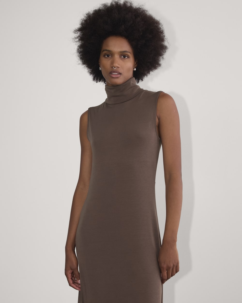 The Madison Dress in Butterknit in Espresso — detail view