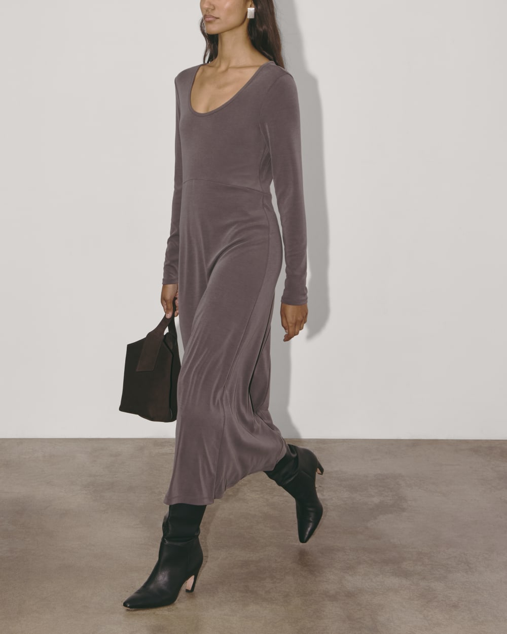 The Maddie Dress in Butterknit in Espresso — detail view