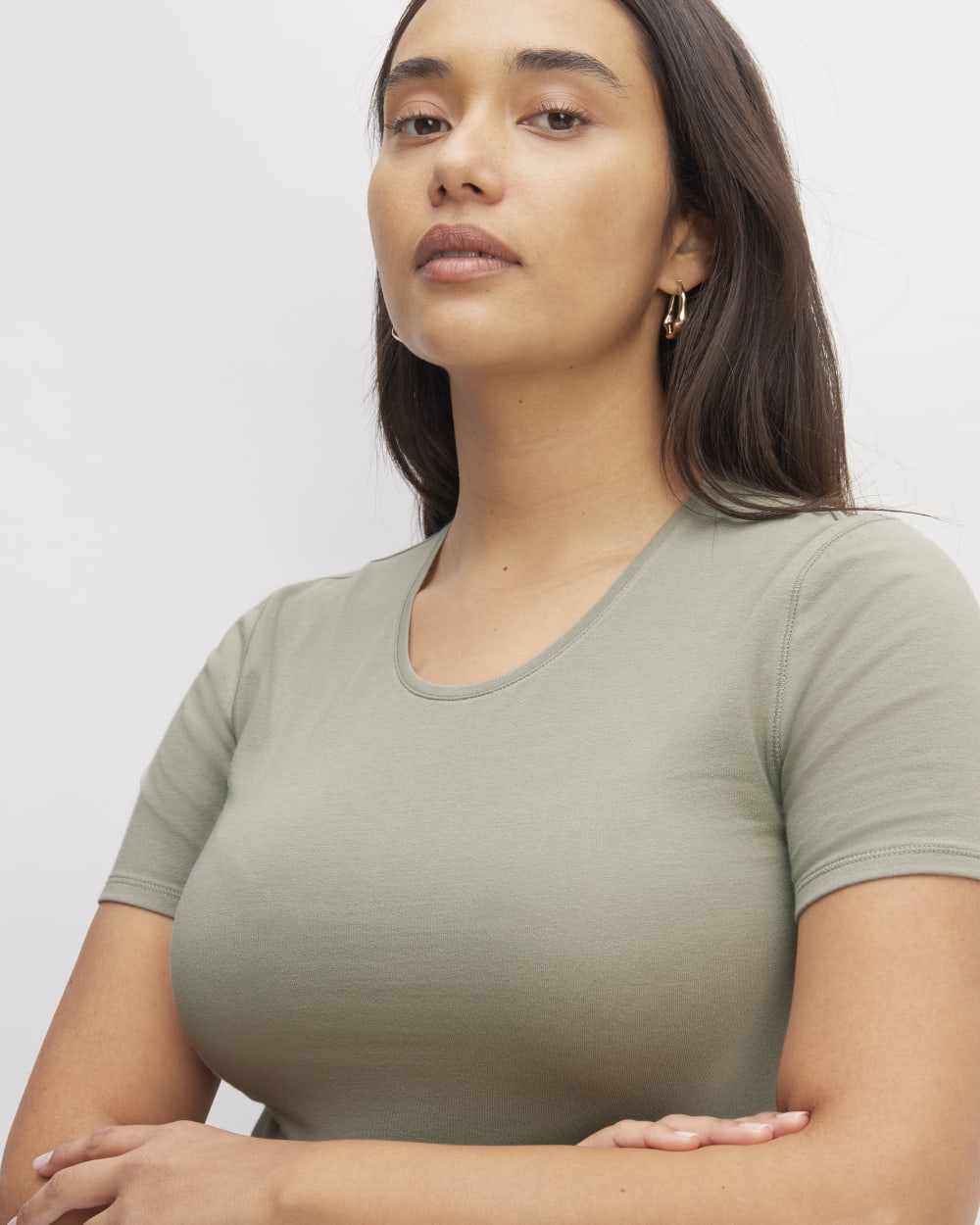 The Supima® Form Crew Neck Tee in Sage Green — detail view