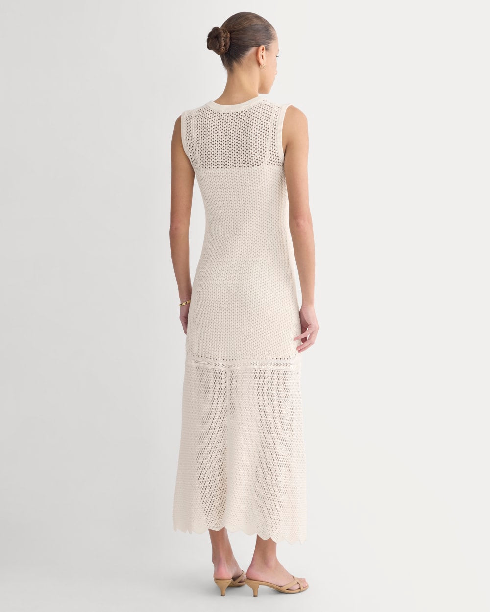 Lace Knit Maxi Sweater Dress in Bone — detail view