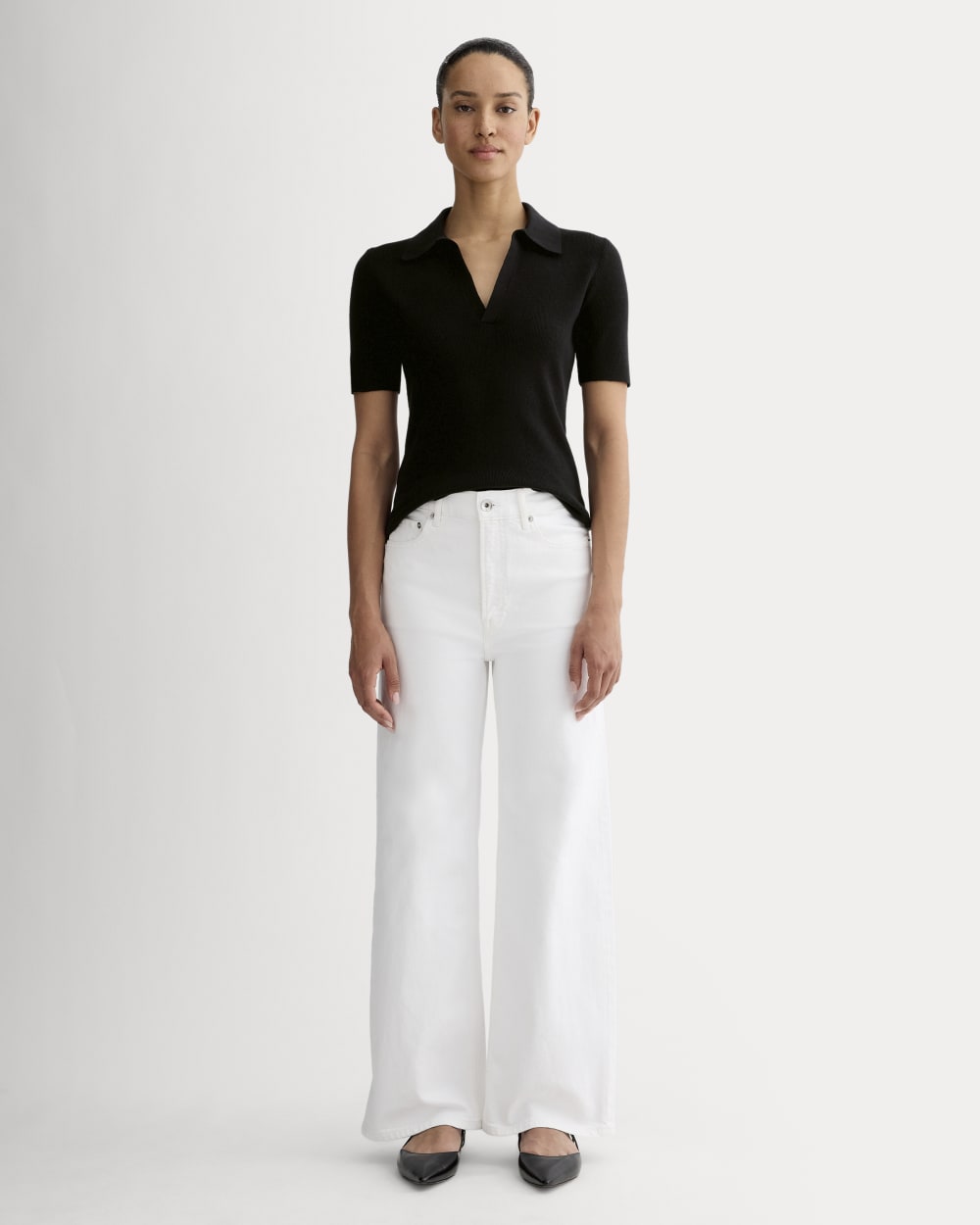 The Knit Polo in Black — detail view
