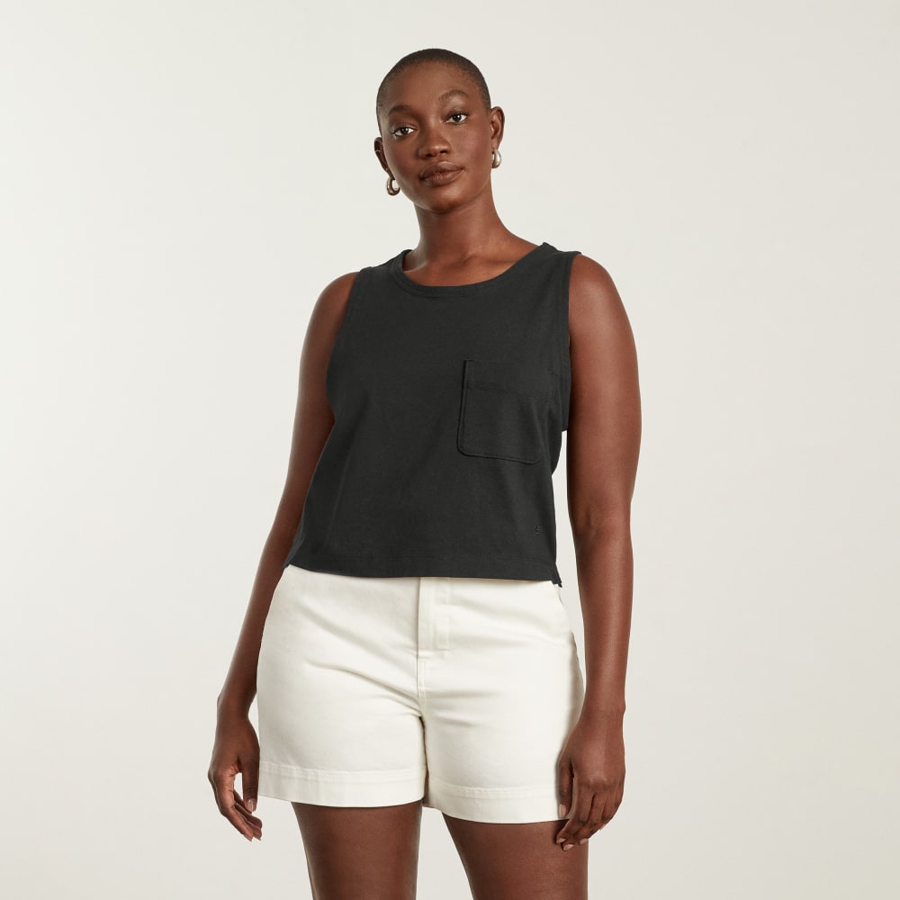 The Premium Weight Cropped Pocket Tank in Black — front view